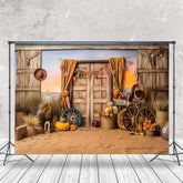 Lofaris Rustic Wooden Door Pumpkin Photography Backdrop